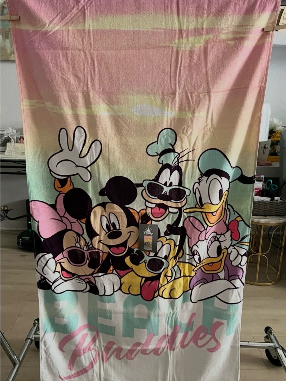 Disney Pink, Yellow and Teal Beach Towel with Mickey & Friends
